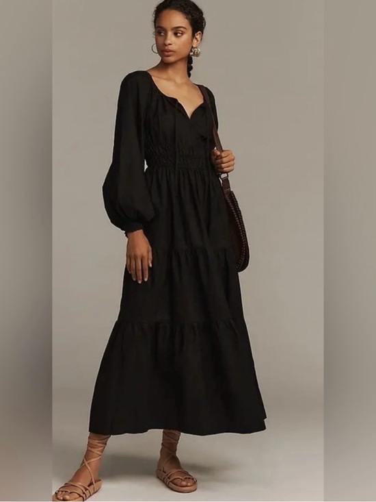 Anthropologie Dresses & Skirts - Anthropologie Somerset Black Maxi Dress Puff-Sleeved Edition Cotton XS